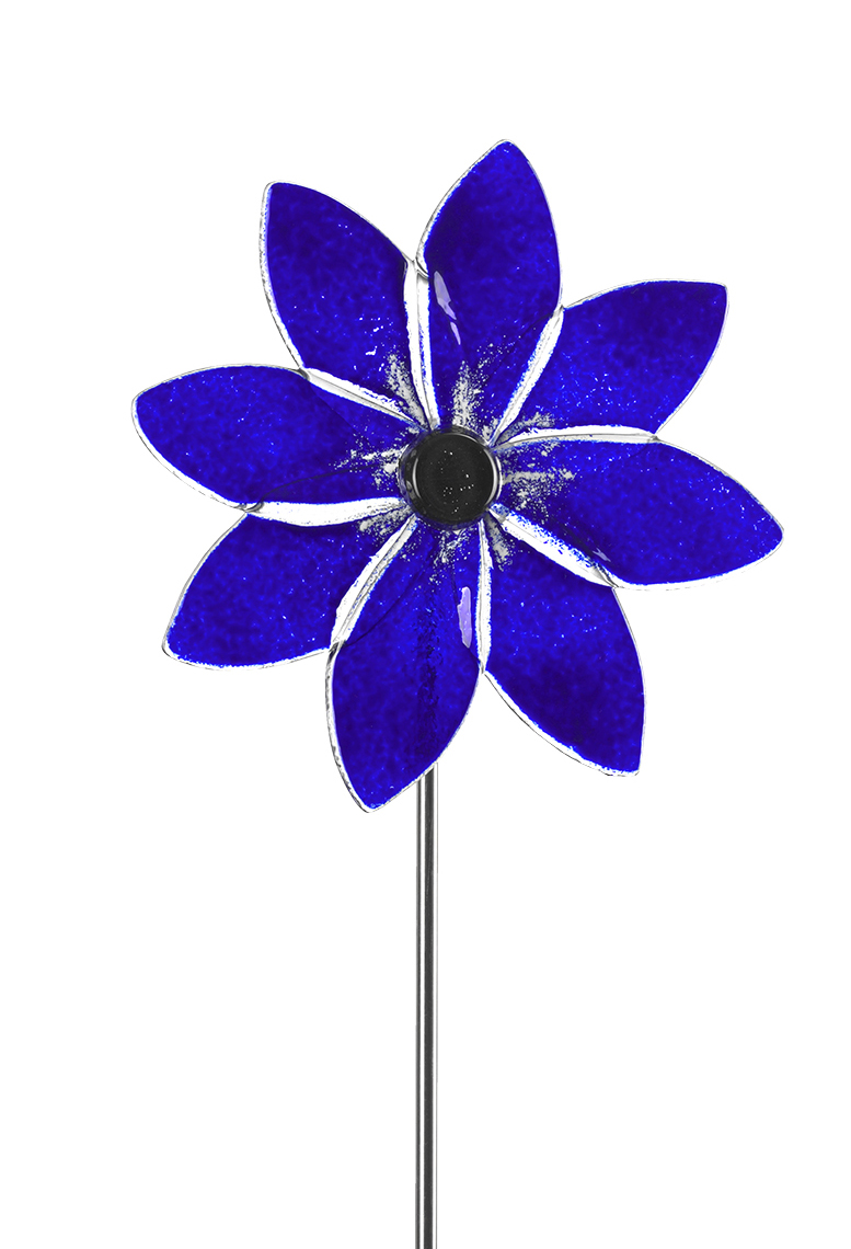 Blaue Blume aus Glas auf Edelstahlstab, winterharte Glaskunst für den Garten von ridany-glas Glaskunst Kleindoettingen
